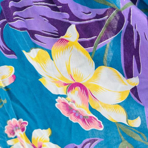 Vintage 70s/80s Plain Jane Esprit Turquoise Purple Tropical Floral - Picture 5 of 7